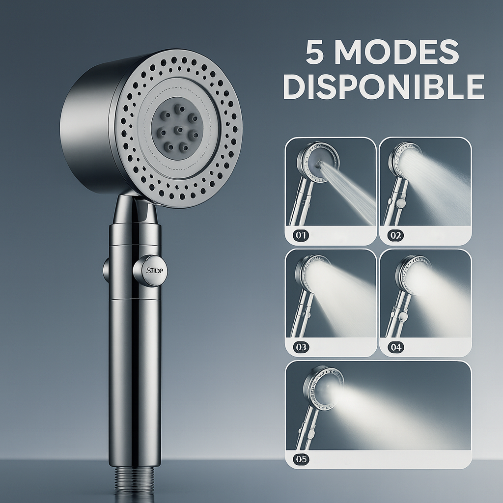 PJ532L- Pommeau de Douche Économique Haute Pression – 5 Modes + Filtre