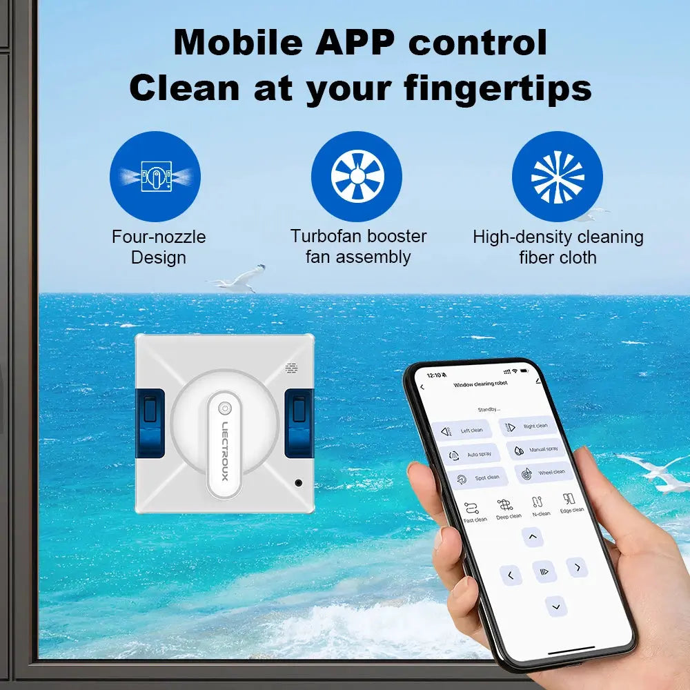 Robot lave-vitres Liectroux YW509 – pulvérisation d’eau auto, 3000 Pa, détection bordure Solunergis