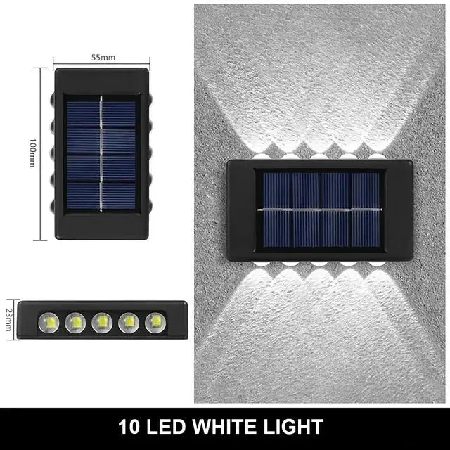 Lumière solaire murale 12 LED – étanche IP65, éclairage décoratif vers le haut et le bas, design moderne Solunergis