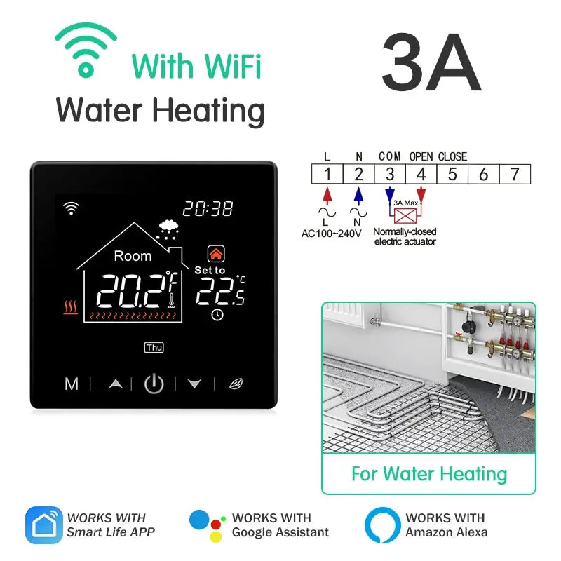 Floor Heating Thermostat Tuya WiFi Programmable Temperature Controller for Electric Warm Gas Boiler Smart Life Work with Alexa Solunergis
