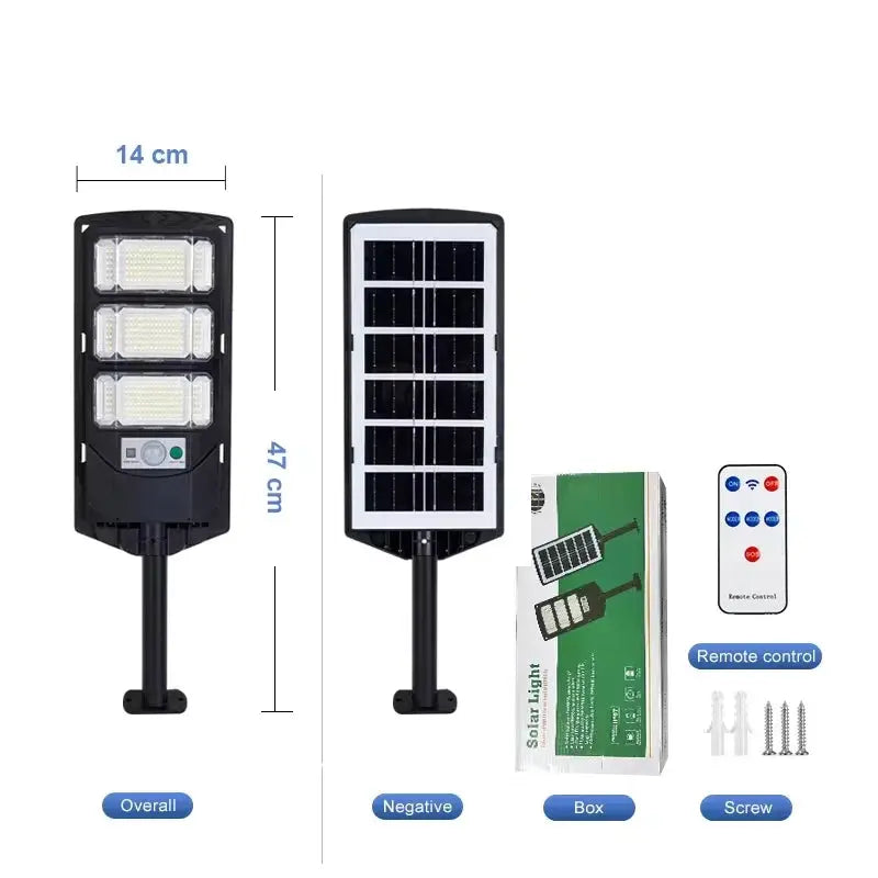 Projecteur solaire multi panneaux – 4000W / 3000W / 2000W, détecteur de mouvement PIR, télécommande & étanchéité IP65 Solunergis