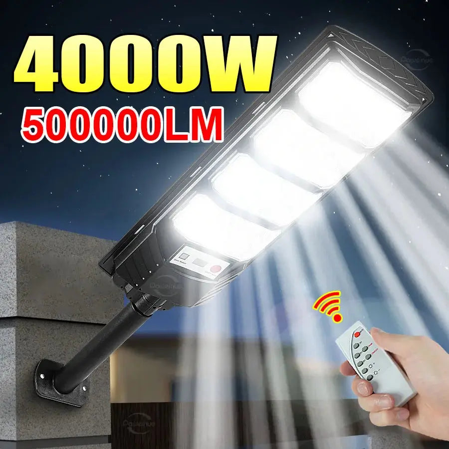 Projecteur solaire multi panneaux – 4000W / 3000W / 2000W, détecteur de mouvement PIR, télécommande & étanchéité IP65 Solunergis
