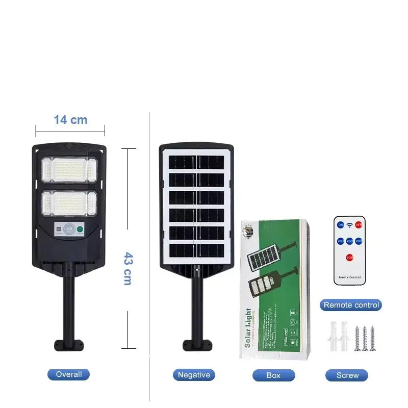 Projecteur solaire multi panneaux – 4000W / 3000W / 2000W, détecteur de mouvement PIR, télécommande & étanchéité IP65 Solunergis