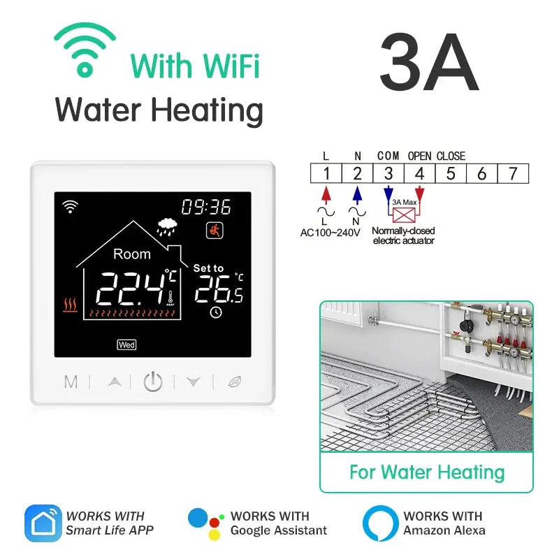 Floor Heating Thermostat Tuya WiFi Programmable Temperature Controller for Electric Warm Gas Boiler Smart Life Work with Alexa Solunergis