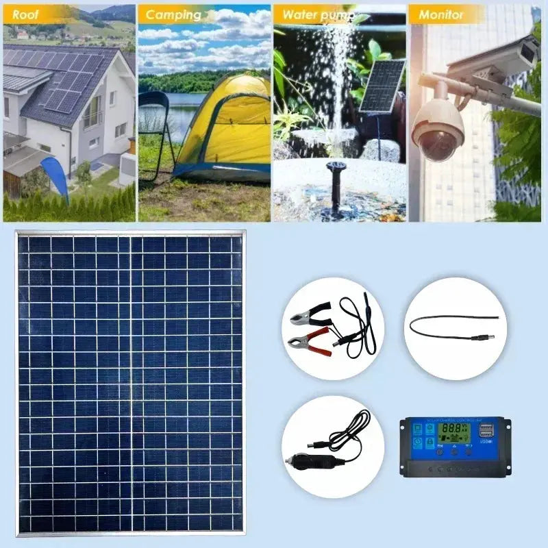 Kit panneau solaire 12 V – 500 W / 1000 W, contrôleur 100 A USB, polycristallin IP65 Solunergis