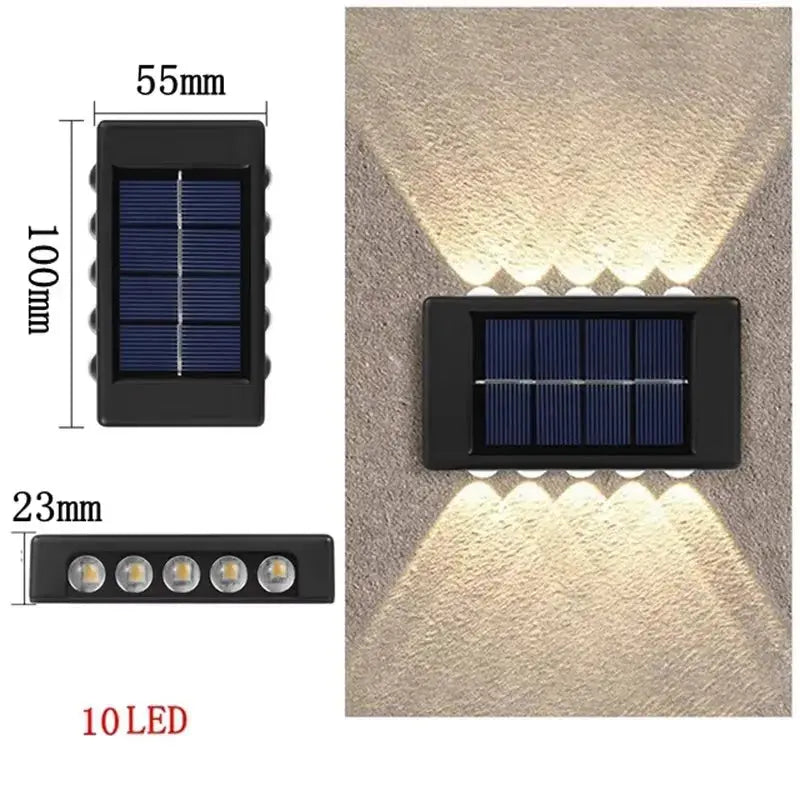 Lumière solaire murale 12 LED – étanche IP65, éclairage décoratif vers le haut et le bas, design moderne Solunergis
