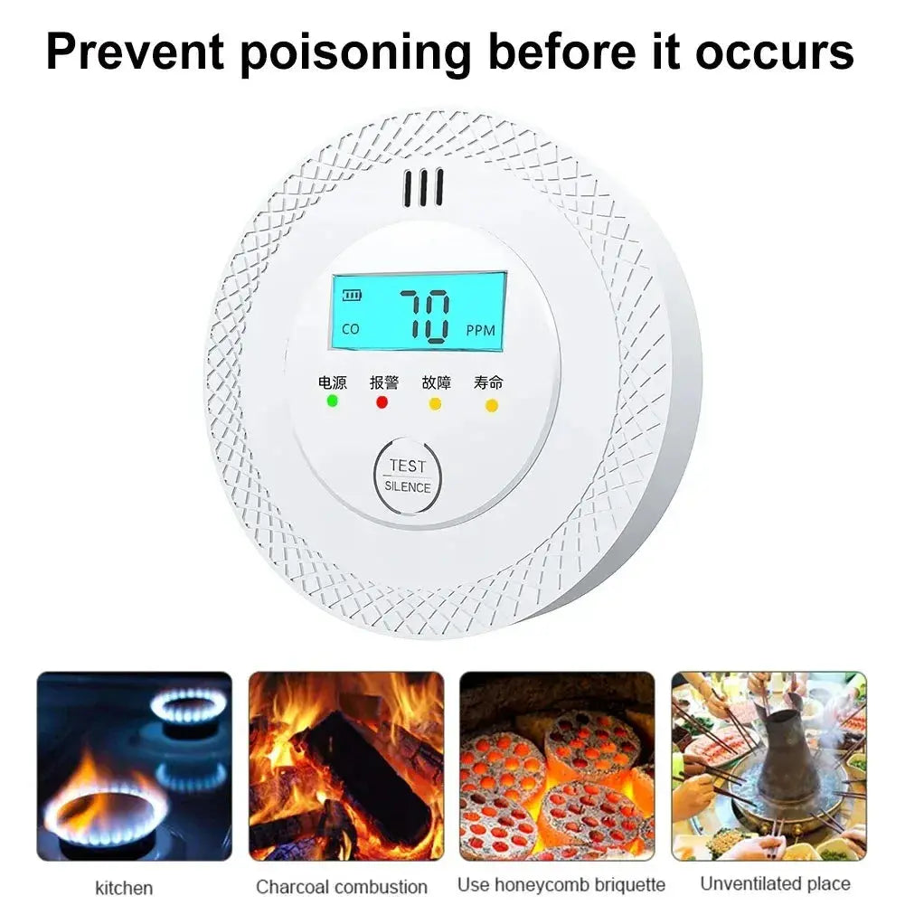 Détecteur Alarme Double Fumée Et Monoxyde De Carbone - Écran LCD, Idéal Immeubles, Bureaux, Hôtels