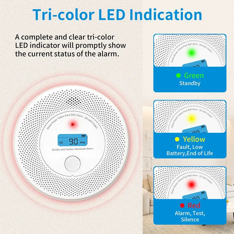 2 in 1 Version WiFi Tuya Co & Smoke Detector LCD Display Carbon Monoxide Detector Room Kitchen Shop Fire Sensor PIR Sound Alarm Solunergis