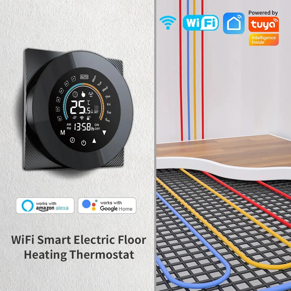 Thermostat WiFi Tuya – plancher chauffant électrique & chaudière eau/gaz, écran tactile LCD Solunergis