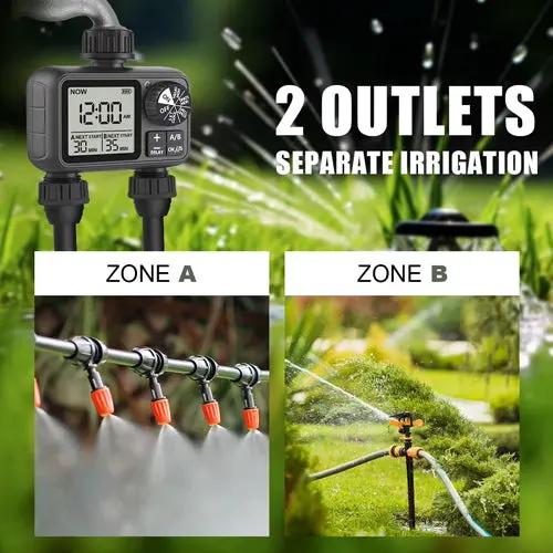 Minuterie d’arrosage digitale 2 sorties – A/B indépendantes, programmation flexible Solunergis