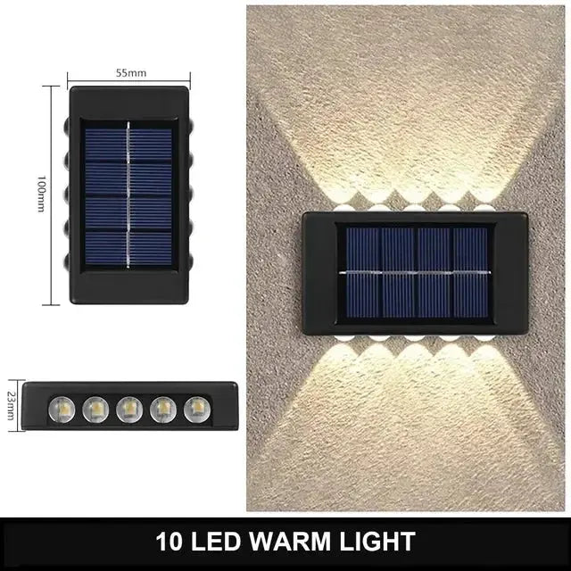 Lumière solaire murale 12 LED – étanche IP65, éclairage décoratif vers le haut et le bas, design moderne Solunergis