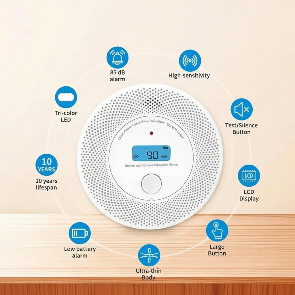 2 in 1 Version WiFi Tuya Co & Smoke Detector LCD Display Carbon Monoxide Detector Room Kitchen Shop Fire Sensor PIR Sound Alarm Solunergis