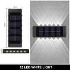 Lumière solaire murale 12 LED – étanche IP65, éclairage décoratif vers le haut et le bas, design moderne Solunergis