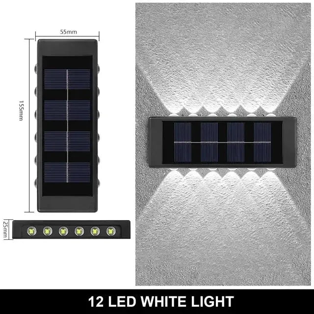 Lumière solaire murale 12 LED – étanche IP65, éclairage décoratif vers le haut et le bas, design moderne Solunergis