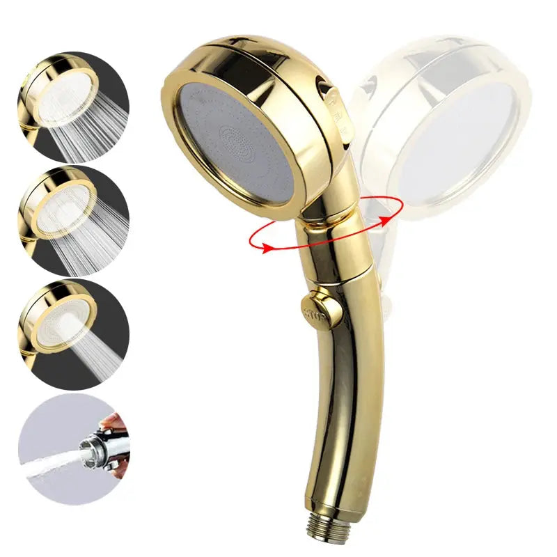 Pommeau de douche haute pression 3 modes – économie d’eau & bouton stop Solunergis