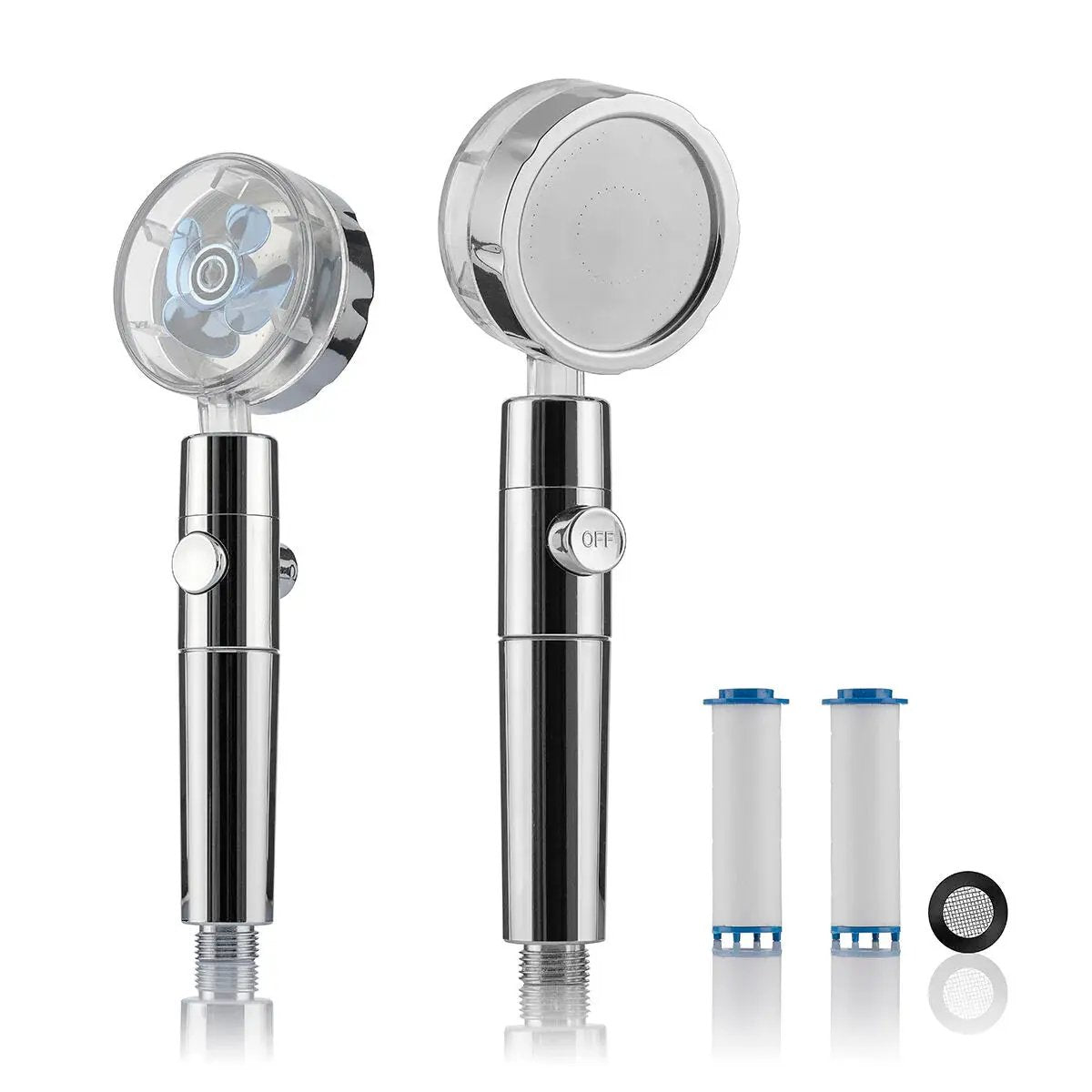 Douchette haute pression éco – tête de douche turbo 360°, économie d’eau & bouton arrêt instantané Solunergis