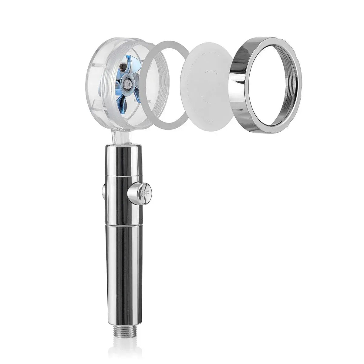 Douchette haute pression éco – tête de douche turbo 360°, économie d’eau & bouton arrêt instantané Solunergis