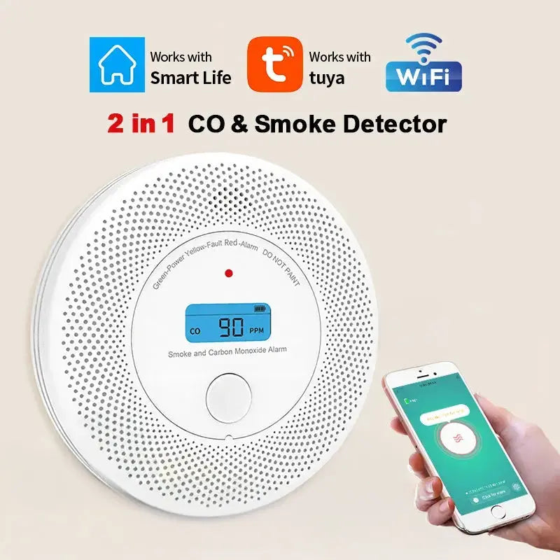 Détecteur combiné CO + fumée Wi-Fi (Tuya) – écran LCD & alarme 85 dB Solunergis