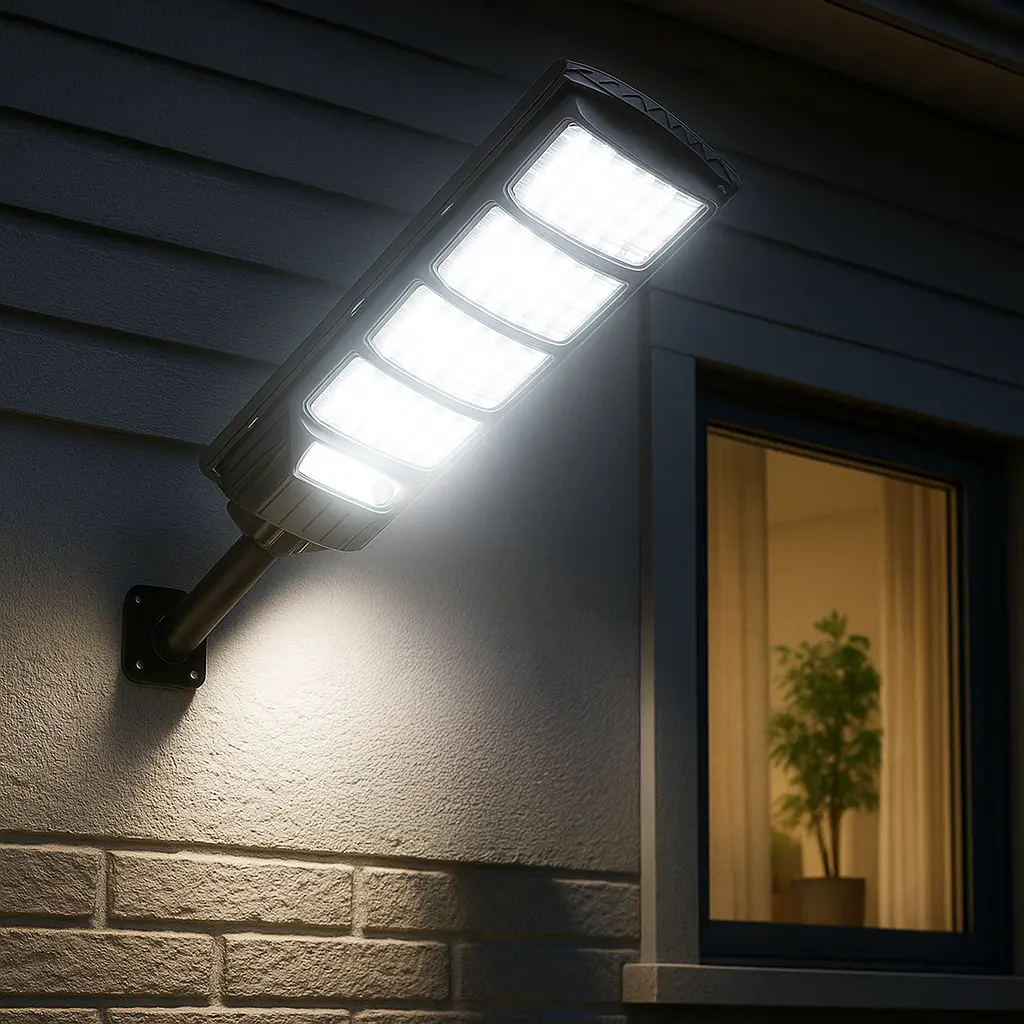 Projecteur solaire multi panneaux – 4000W / 3000W / 2000W, détecteur de mouvement PIR, télécommande & étanchéité IP65 Solunergis