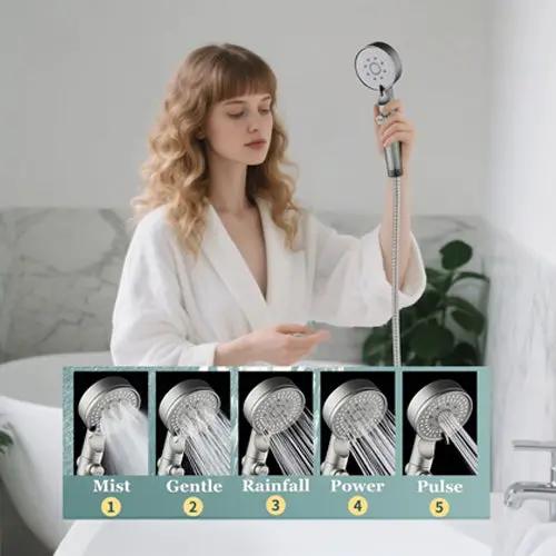 Pommeau de douche filtrant 5 modes – haute pression, 5 filtres, bouton ON/OFF Solunergis